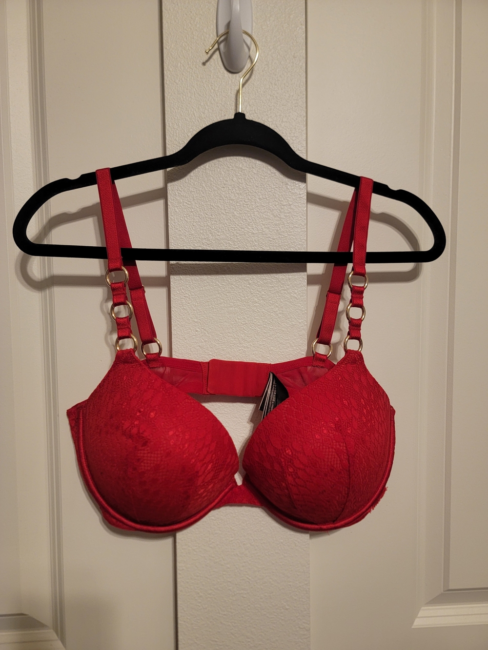 Victoria's Secret Red Lace Push-Up Bra with Gold Rings